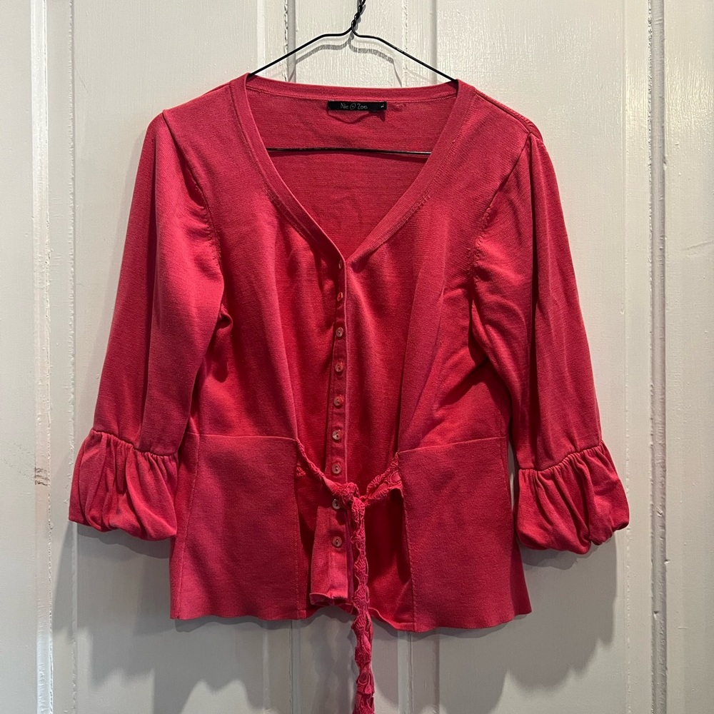 NIC+ZOE Pink V-Neck Button-Up Sweater